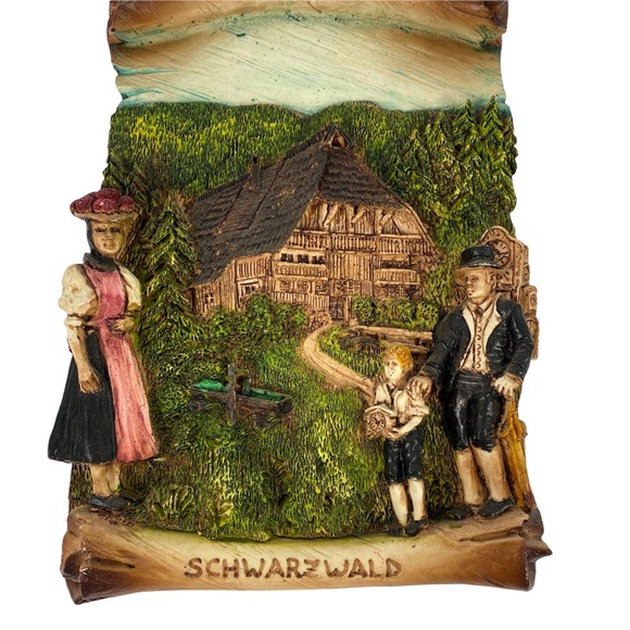 German Antiques Wall Decor Schwarzwald signed by G Menaco Ceramic 9”x 6” - Picture 2 of 6